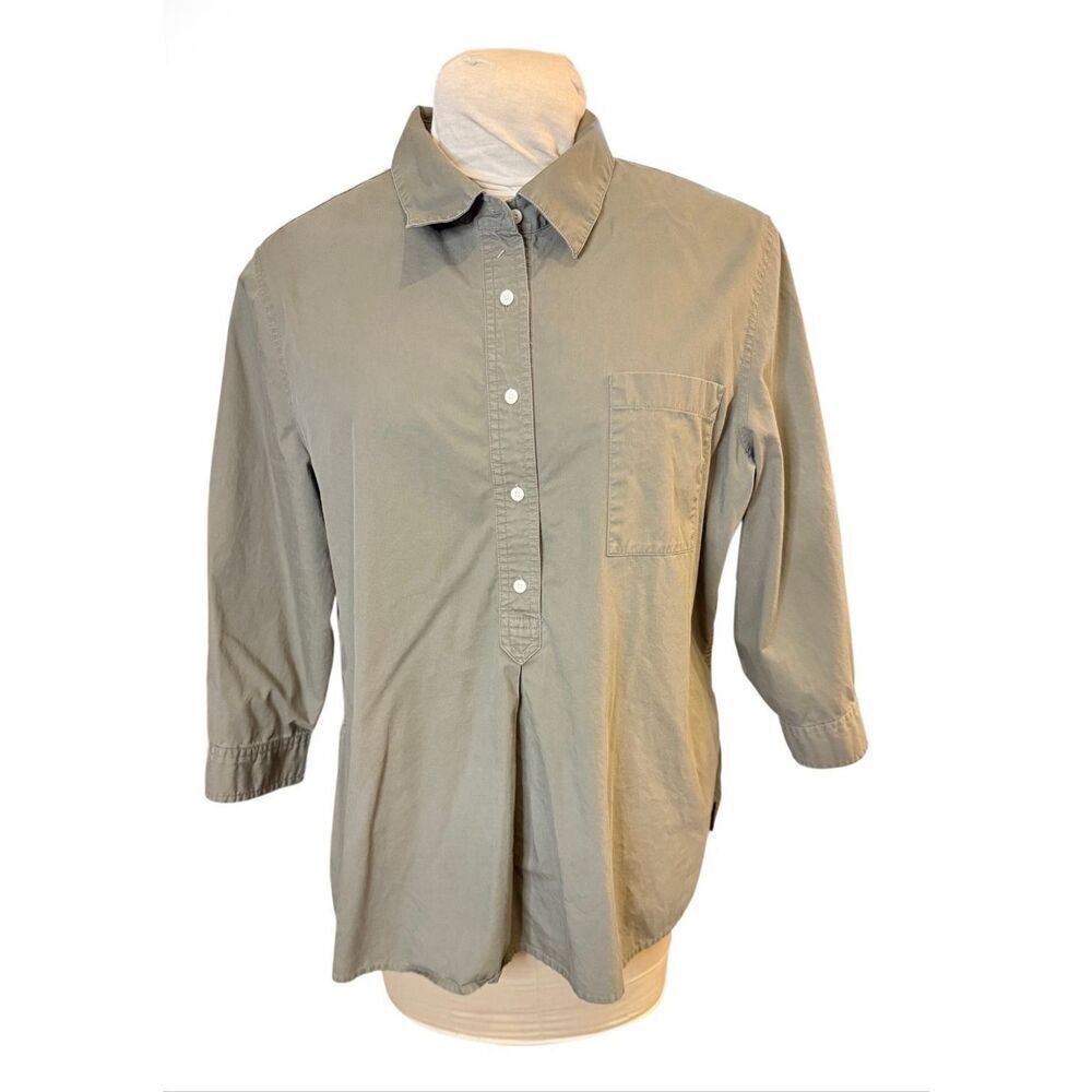 Talbots Tunic Olive Green XL 3/4 Sleeves Collar Casual Weekend